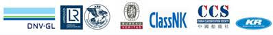 Logos de DNV GL, Lloyd's Register, ABS, Bureau Veritas, ClassNK, CCS e KR